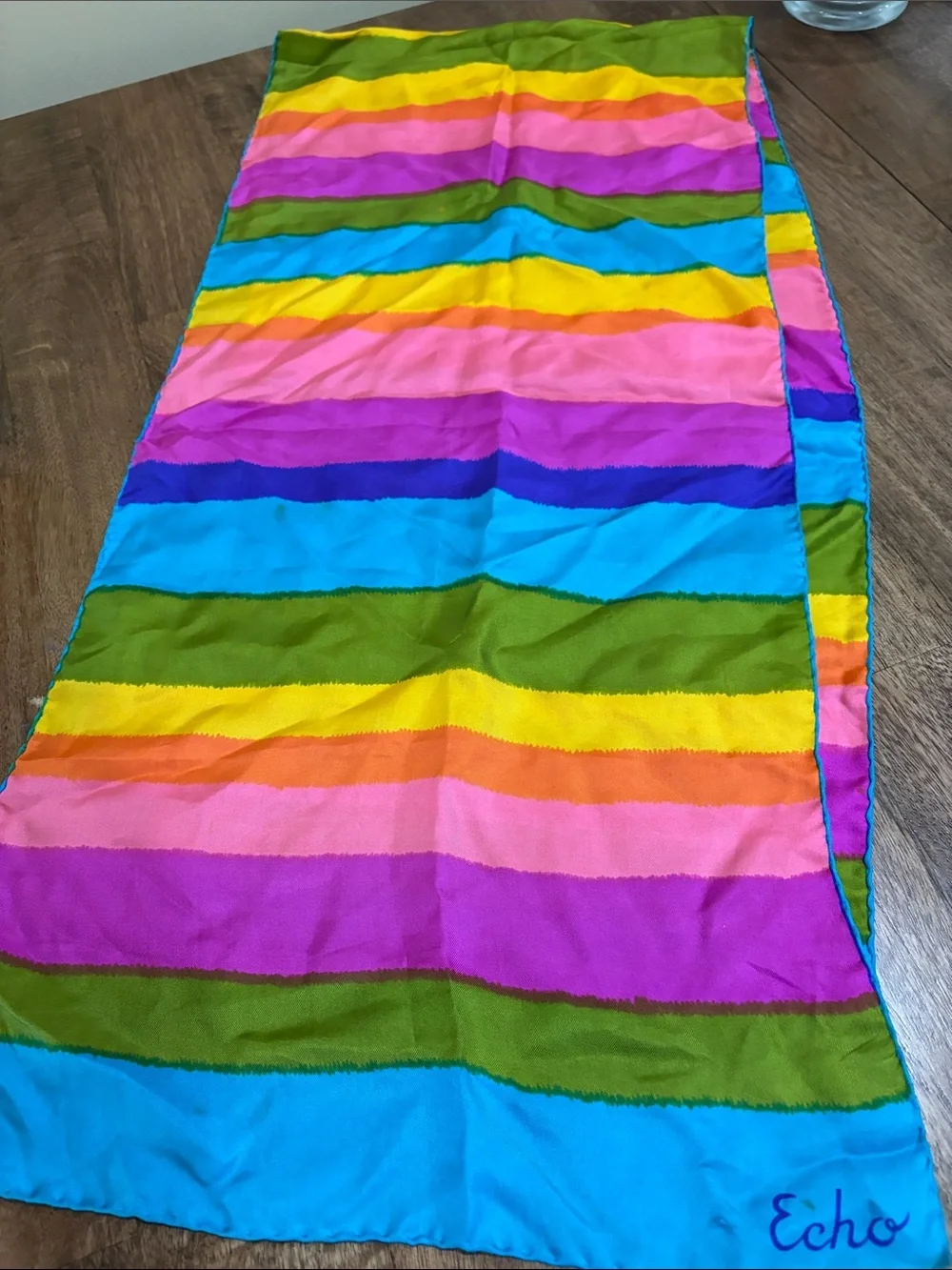 Vintage Echo Scarf - vibrant stripes, some spots. Approx. 62”x 15”
